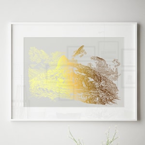 Machu Picchu Art, Peru Inca Trail Gold Foil Art, Peruvian Andes Mountains, Original Drawings of Mountains, South America, Peru Travel Poster