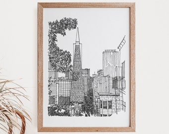 Cartel del edificio Transamerica San Francisco, impresión skyline de San Francisco, arte de San Francisco, boceto urbano, paisajes urbanos y negros de la ciudad
