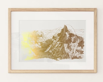 Yosemite Art Gold Foil Print, National Park Print, Yosemite Half Dome Print, US National Parks Art Prints, Yosemite Park Glacier Point