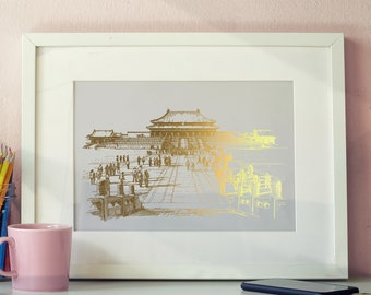 Beijing Forbidden City Gold Foil Print, Beijing Imperial Palace, Beijing China Travel, Beijing Art, Historic Landmark, Wanderlust print