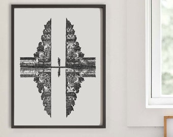 Bali Indonesia Art Print, Asian Home Decor, Bali Travel Poster, Modern Line Drawing, Bali Gate of Heaven, Building Drawing