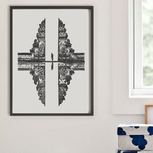 Bali Indonesia Art Print, Asian Home Decor, Bali Travel Poster, Modern Line Drawing, Bali Gate of Heaven, Building Drawing