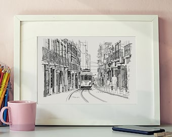 Lisbon Poster - Black and White Tram Print, Unique Cable Car Prints, Lisbon Portugal Wall Art, Lisbon tram Home Decor, Portugal Travel Gift
