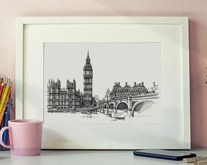 Big Ben London Wall Art, Iconic London Black and White Pen & Ink Art ...