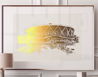 Oracle Arena Oakland, Golden State Warriors, Architecture Gift, Gold Foil Drawing, Hand Drawn, California Travel Print, Wanderlust Art Print