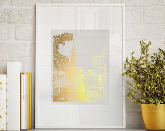 San Francisco Poster, Gold Foil Print, Transamerica Pyramid, Original Art San Francisco Print with Gold Foil, Skyscraper Architecture print