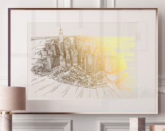 NYC Wall art, Gold Foil Art, NYC Skyline Landmark Architecture, Metallic Gold Print, New York Poster Architect Gift, New York City Gifts