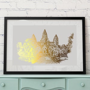 Cambodia Art Print, Angkor Wat Gold Foil Print, Southeast Asia Art Print, Cambodia Souvenir, Angkor Wat Gift, Globetrotter Print