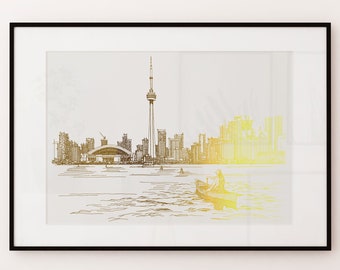 CN Tower Art Gold Foil Print, Toronto Cityscape, Original Art Gold Print, Toronto Print, Canada Poster Print, Travel poster, Modern Wall Art