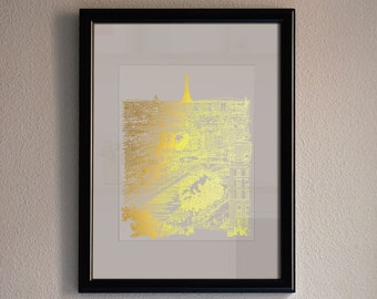 Paris Drawing Gold Foil Print, Unique Paris France Poster, Modern Line Drawing, Paris Skyline Wall Decor, Paris Sketch Original Drawing
