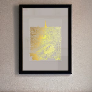 Paris Drawing Gold Foil Print, Unique Paris France Poster, Modern Line Drawing, Paris Skyline Wall Decor, Paris Sketch Original Drawing