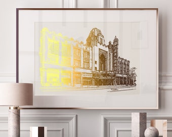 Oakland Fox Theatre Gold Foil Print, California Travel poster, The Bay Area Original line Art, Architecture Illustration Print, Oakland Gift