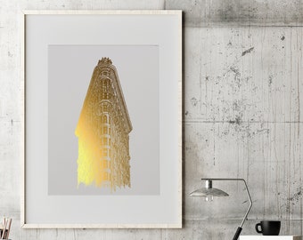 Iconic Flat Iron Building NYC Wall art, Gold Foil Art Flat Iron Print, New York City Landmark Architecture, Manhattan Art, New York Poster