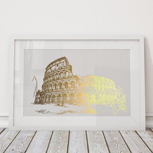 Rome Colosseum Gold Foil Print, Rome Poster, Ancient Rome Original Line Art, Italy Travel Gift, Architecture Prints, World Landmarks