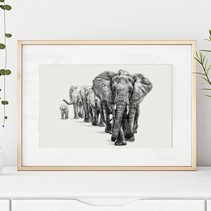 Elephant Print - Original Art, Black and White Elephant Drawing, Safari Animal Prints, Monochrome Art Print, Elephant Bedroom Decor