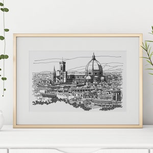 Florence Architecture Print, Europe Cityscape Art, Florence Italy, Florence Duomo Cathedral Drawing, Italy Travel Poster Black and White Art