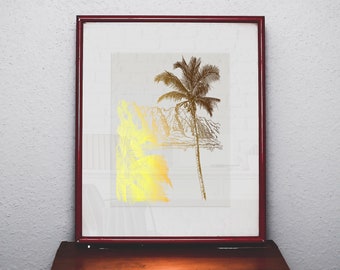 Hawaii Maui Art, Original Drawing Gold Foil Print, Hawaii Wall Decor Gold, Maui Travel poster, Beach Decor, Gold Palm Tree Art Print