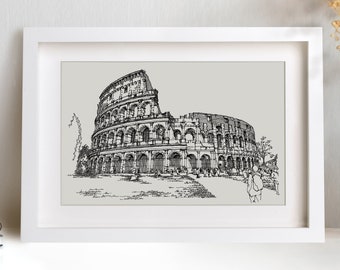 Colosseum Print - Dibujos arquitectónicos italianos, Antiguo cartel de Roma, Regalo de viaje de Italia, Arquitectura romana, Arte de monumentos de historia de Roma