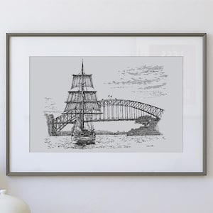 Sydney Australien handgezeichnetdruck, Sydney Harbor Original Druck, Australien Hafen Kunst, Sydney Harbor Dekor, Sydney Geschenk, Australien Dekor