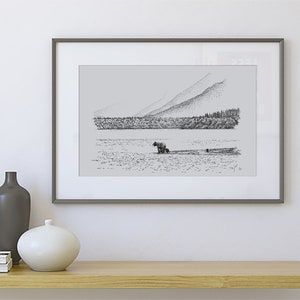 Alaska Art, Alaska Landscape Print, Alaskan Wildlife Art Print, Original Drawing, Nature Print, Alaska Travel Art Home Decor, Alaska Gift