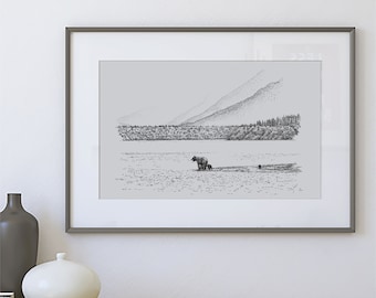 Arte do Alasca, Impressão de Paisagem do Alasca, Impressão de Arte da Vida Selvagem do Alasca, Desenho Original, Impressão da Natureza, Decoração de Casa com Arte de Viagem ao Alasca, Presente do Alasca
