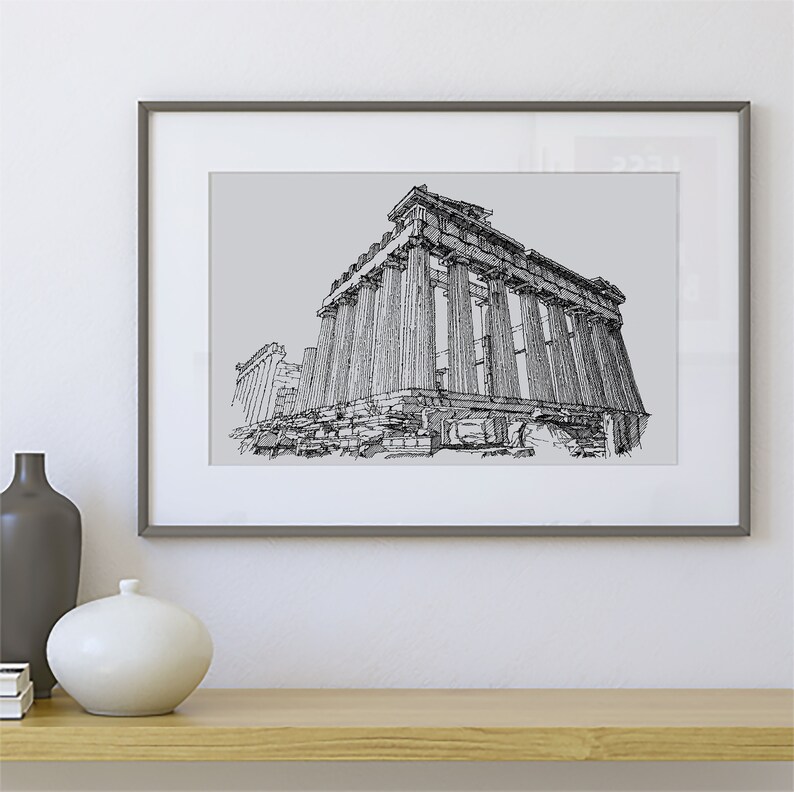 Athens Parthenon Drawing Greece Wall Art Architecture Print Etsy