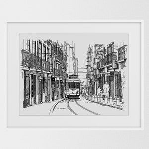 Cartel de Lisboa - Impresión de tranvía en blanco y negro, impresiones únicas de teleférico, Lisboa Portugal Wall Art, Lisbon tram Home Decor, Portugal Travel Gift imagen 7