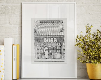 Kyoto Art Print, Japanese Architecture Print, Kyoto Wall Art, Japanese Architecture Print, Japanese Illustration, Japanese Ink Print