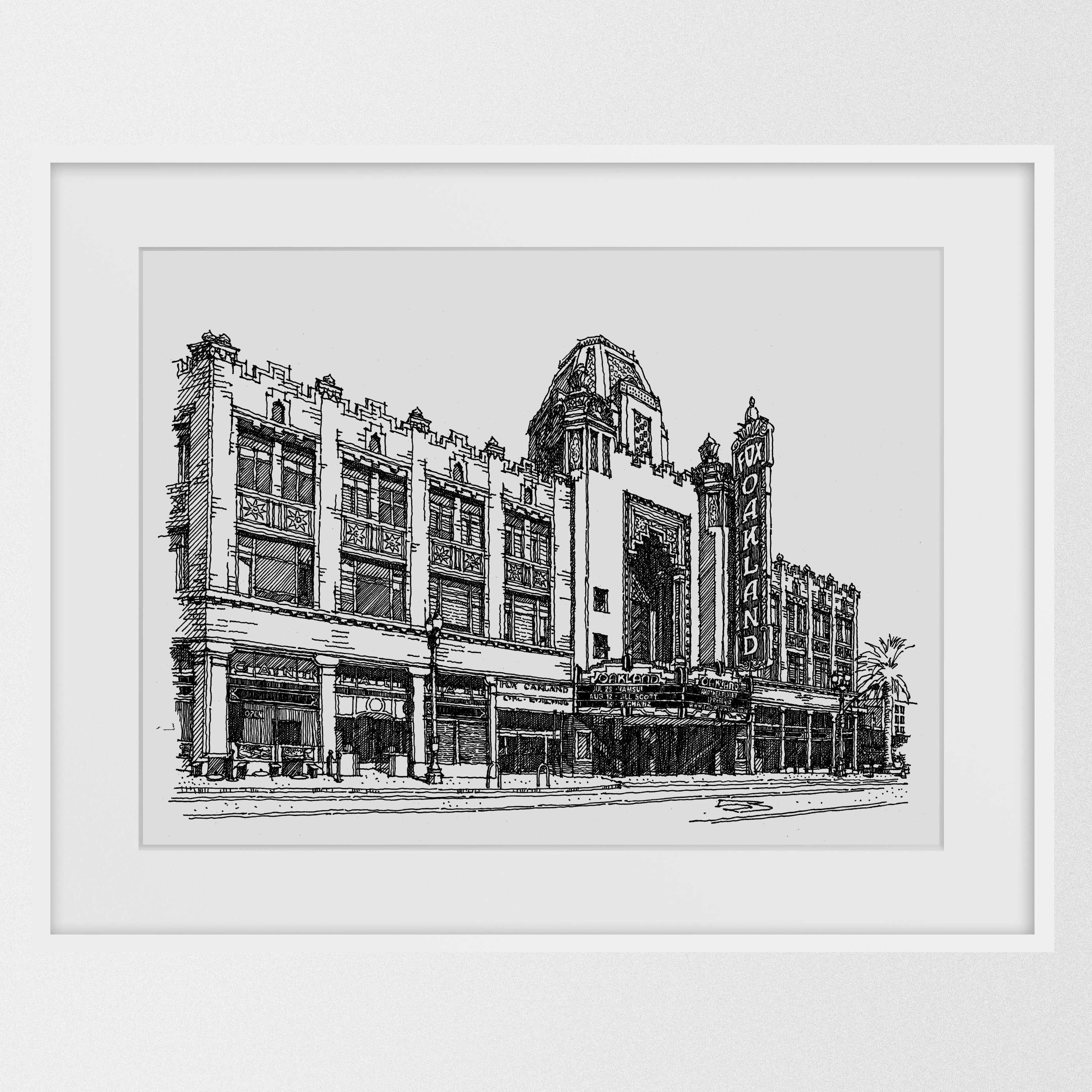 Oakland Fox Theatre Architecture Sketch Black and White Bay - Etsy