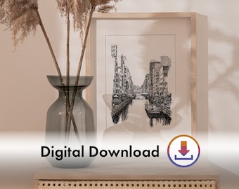 Dotonbori Osaka Digital Print, Printable Wall Art, Japanese Street Art, Dotonbori Canal Print, Osaka Japan Drawing, Digital Download