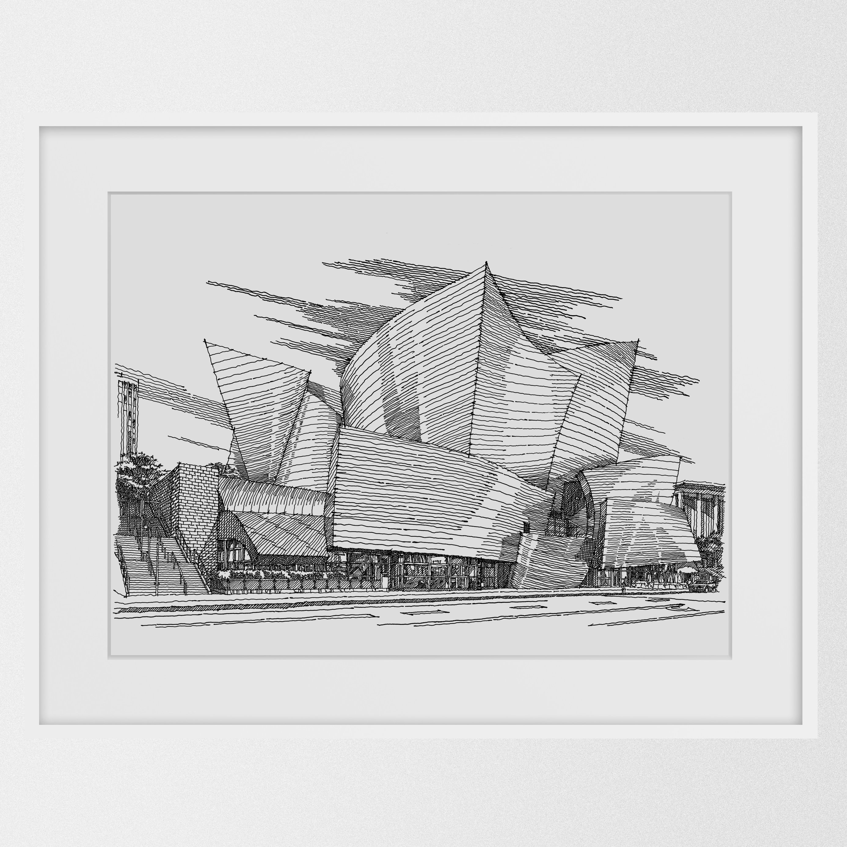 Disney Concert Hall, Frank Gehry Modern Architecture Sketch