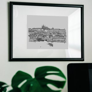 Praga skyline Stampa, Praga Arte, Moldava, Praga Cityscape Illustrazione, Regalo di viaggio da Praga, Regalo Repubblica Ceca, Stampa artistica monocromatica