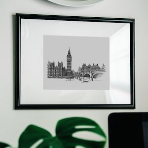 London Wall Art, London Skyline Print, London Drawing, Pen and Ink Illustration, London landmarks, Architecture Print, Black and White Art image 3