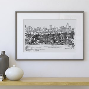 Painted Ladies San Francisco Art, San Francisco Skyline Print, Unique San Francisco Architecture Print, Sketch Art, Bay Area Art