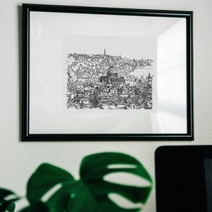 Jerusalem Art Print, Israeli art, Jerusalem Israel Poster, Holy Land, Cityscape Print, Jewish Home Decor, Original Drawing, Jewish Gift image 2