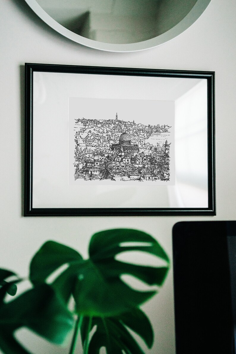 Jerusalem Art Print, Israeli art, Jerusalem Israel Poster, Holy Land, Cityscape Print, Jewish Home Decor, Original Drawing, Jewish Gift image 2