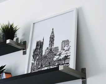 Philadelphia Artwork, Architect Gift, Philadelphia Stadhuis, City Line Art, Philadelphia Wall Art, Zwart -wit Philadelphia Prints