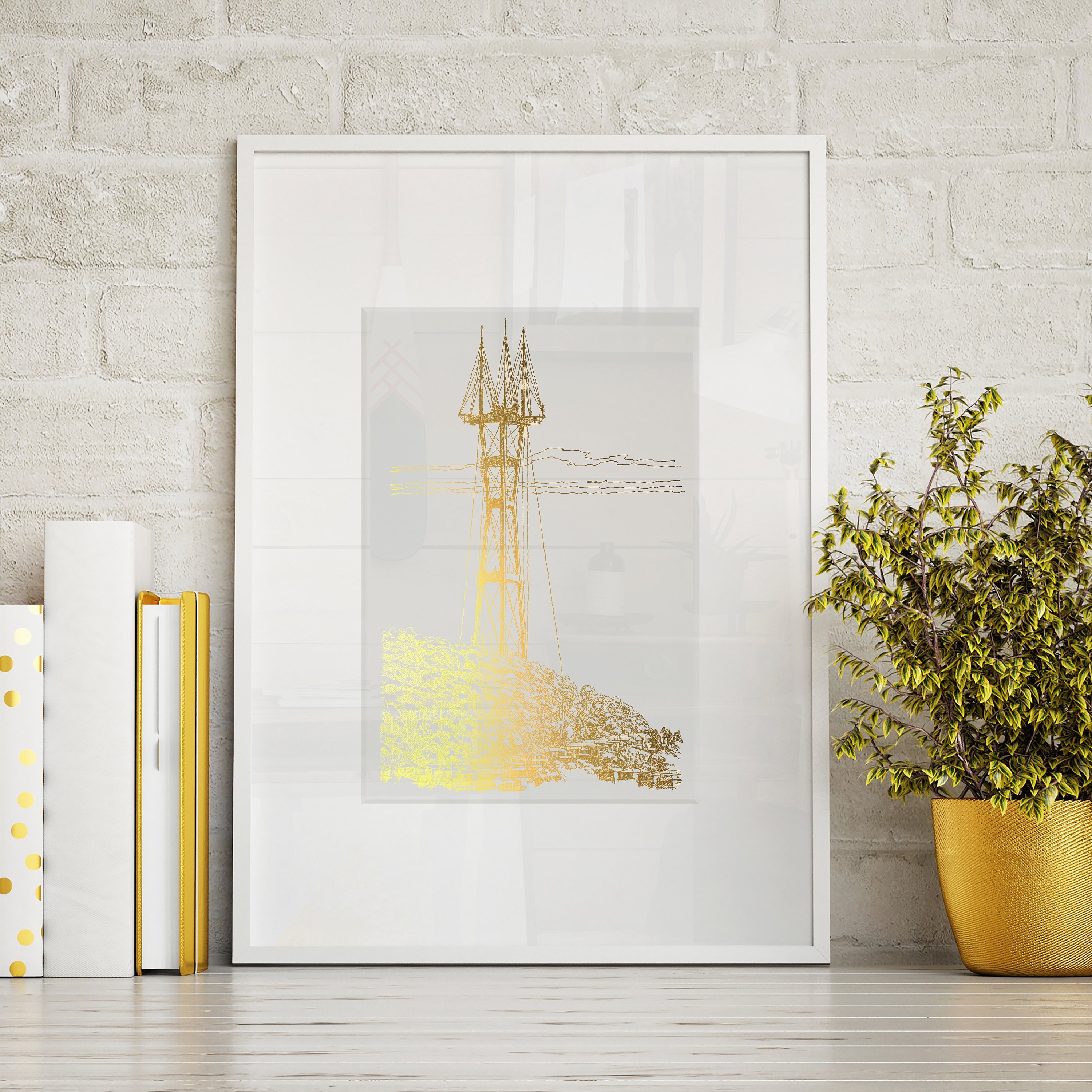 Radio Antenna Travel gift City Skyline Gold Foil Print Sutro Tower San