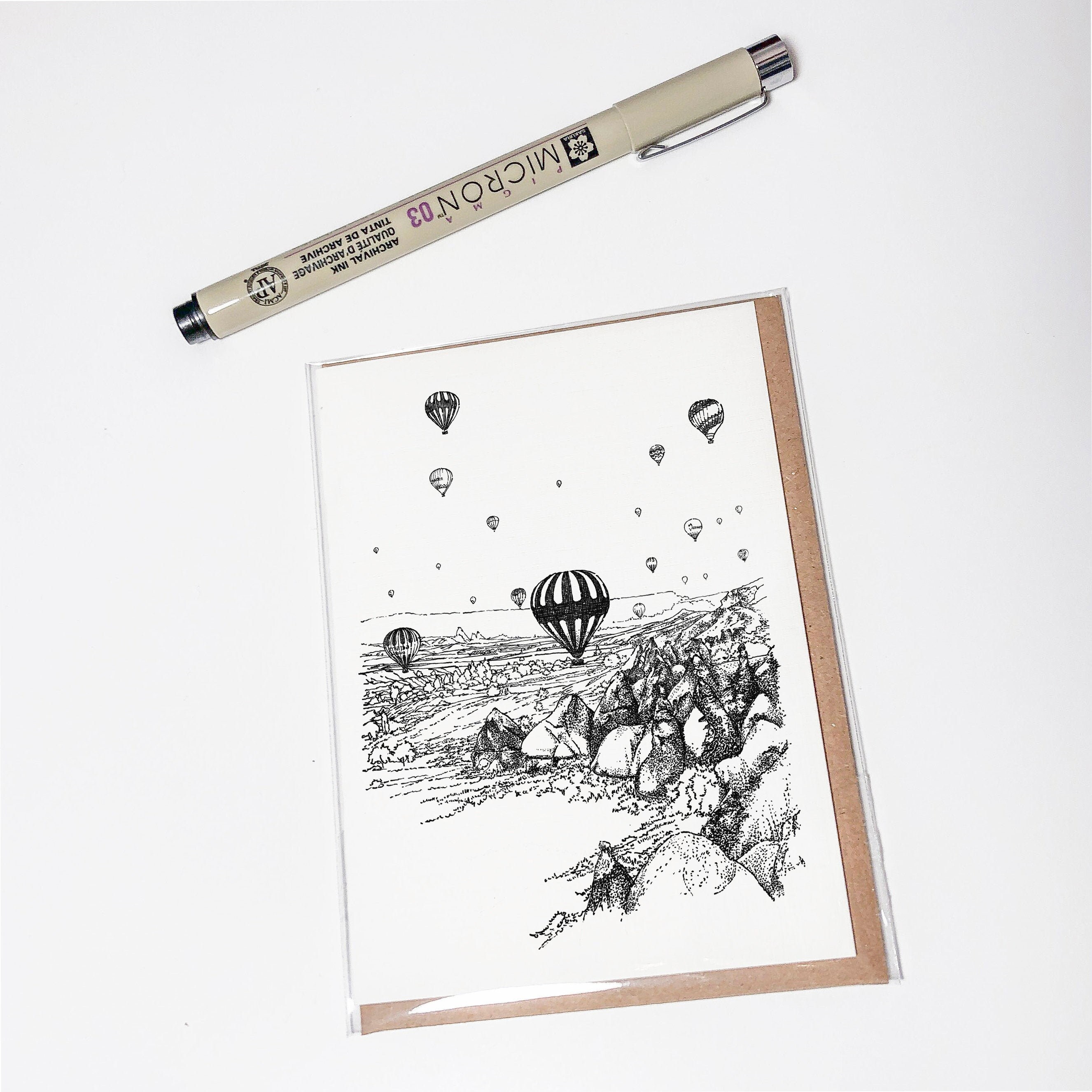Cappadocia Card Turkey Gift Card Hand Drawn Card Black and - Etsy Finland