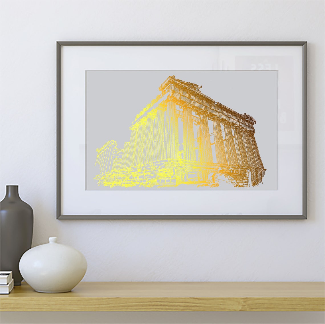 Parthenon Acropolis Gold Foil Print Athens Greece Wall Decor Etsy