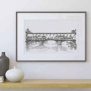 Ponte Vecchio Brücke Architektur Zeichnung, Tinte Zeichnung Druck, Florenz Italien Kunst, Florenz Poster, Italien Reise Geschenke, Original-Linie-Kunst