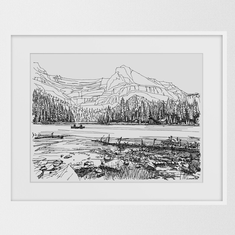 Banff National Park Print, Canada Landscape Wall Art Print, Drawings of Mountains, Travel Gift, Original Drawing Print, World Traveler Art image 7