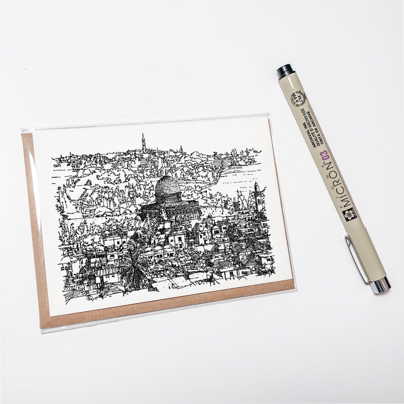Jerusalem Art Print, Israeli art, Jerusalem Israel Poster, Holy Land, Cityscape Print, Jewish Home Decor, Original Drawing, Jewish Gift image 3