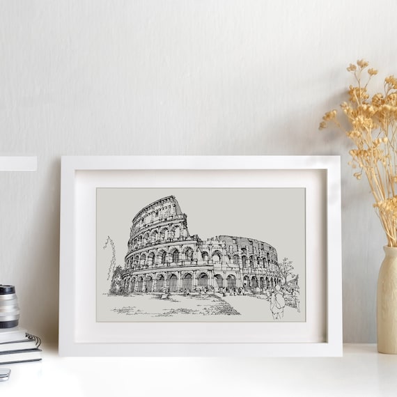 Colosseum Print Italian Architectural Drawings, Ancient Rome Poster, Italy  Travel Gift, Roman Architecture, Rome History Landmarks Art 
