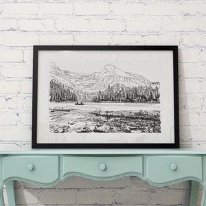 Banff National Park Print, Canada Landscape Wall Art Print, Drawings of Mountains, Travel Gift, Original Drawing Print, World Traveler Art image 2