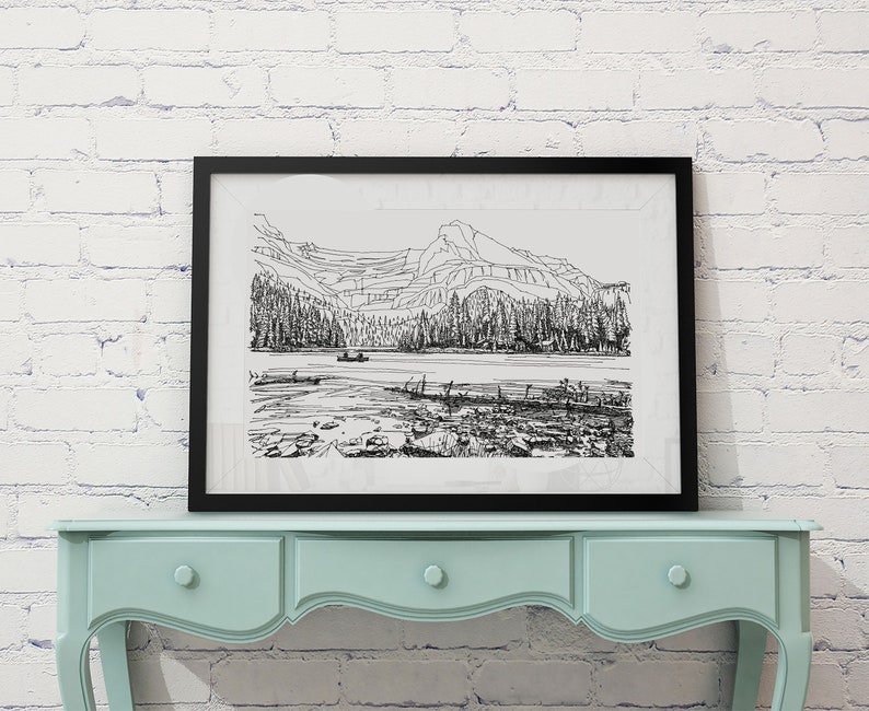 Banff National Park Print, Canada Landscape Wall Art Print, Drawings of Mountains, Travel Gift, Original Drawing Print, World Traveler Art image 2