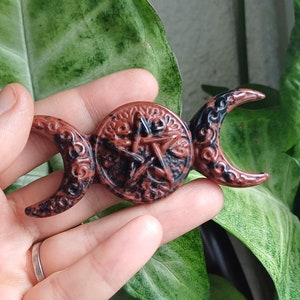 TRIPLE MOON Natural Mahogany Obsidian, brown obsidian natural stone for lithotherapy, Mahogany Obsidian.