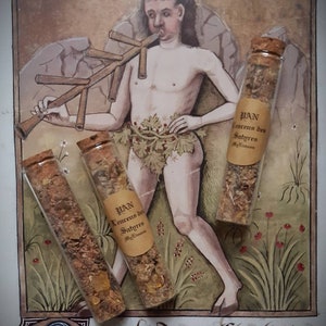 PAN de wierook van de saters in natuurlijke hars en planten, heidense wierook, wicca, voor magisch ritueel, hekserij, spiritualiteit en magie.