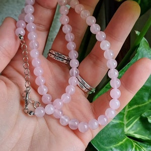 ROSE QUARTZ natural stone necklace, rose quartz jewelry beads 6mm, rose quartz heart chakra.