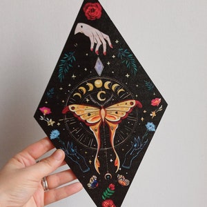 Wooden hanging decoration, Wood printing, witch&#39;s altar, esoteric decoration.